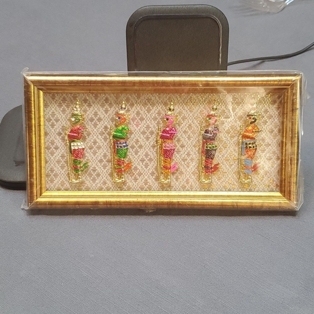 VTG Framed Thai Warrior Enamel Brooch Set — Hand Finished 5 Piece Multicolor Set